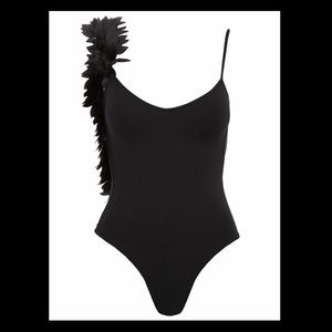 NWT LA REVECHE BLACK FLORAL ACCENT SWIMSUIT SMALL